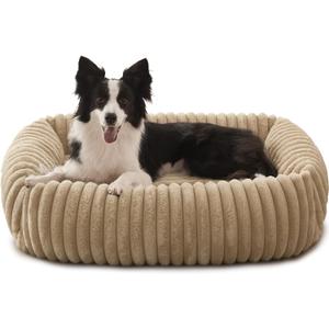 FURTIME Dog Beds Large Sized Dog, Washable Orthopedic Pet Bed with Removable Cover, Rectangle Soft Calming Sleeping Puppy Bed Durable Pet Cuddler with Anti-Slip Bottom, Beige, L(36"x27"x8")