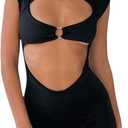 WDIRARA Women's Cut Out Sleeveless Bodycon Romper Boat Neck Unitard Shorts Jumpsuit (Black, L)