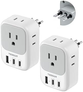 Italy Travel Plug Adapter 2 Pack, TESSAN Type L Adapter for Travel with 4 Outlets 3 USB (2 USB-C), Power Adaptor for US to Italy Chile Rome Uruguay Milan Libya