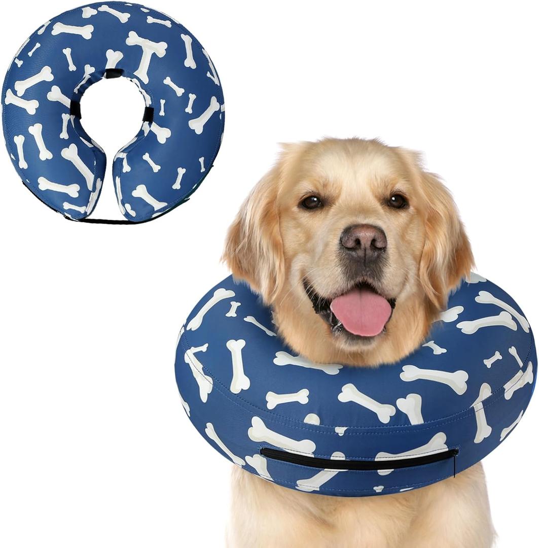 Supet Inflatable Dog Cone Collar Alternative After Surgery, Dog Neck Donut Collar Recovery E Collar, Soft Dog Cone for Small Medium Large Dogs (L+(Neck 12"-16"), T Bone Navy)
