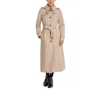 London Fog Womens Single Breasted Long Trench Coat with Epaulettes and Belt, BR khaki (Medium)