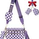 Cross Body Bag for Women Checkered Crossbody Bags Bum Bags for Women Fanny Packs for Girls Small Nylon Checkered Purse Trendy Shoulder Bag (Checkered Purple, One Size)