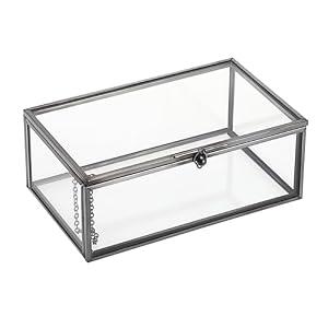 Hipiwe Vintage Glass Keepsake Box - Rectangle Jewelry Display Organizer with Lidded Box for Home Decor and Storage of Trinket Rings, Bracelet - Black, Small