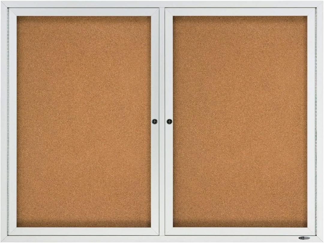 Quartet Bulletin Board, 4' x 3' Enclosed Cork Notice Board, Lockable Swing Door, Weather Resistant Aluminum Frame (2124)