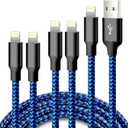 iPhone Charger, 5 Pack 3/3/6/6/10FT Apple MFi Certified USB Lightning Cable Nylon Braided Fast Charging Cord Compatible for iPhone 14/13/12/11/X/Max/8/7/6/5/SE/Plus/iPad - Black Blue