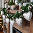 8.2 ft Valentine's Day Vintage Silver Heart Garland Hanging Ornaments Banner Farmhouse Rustic Love Heart Wall Hanging Art Home Decorations for Couples Bride Shower Wedding Anniversary