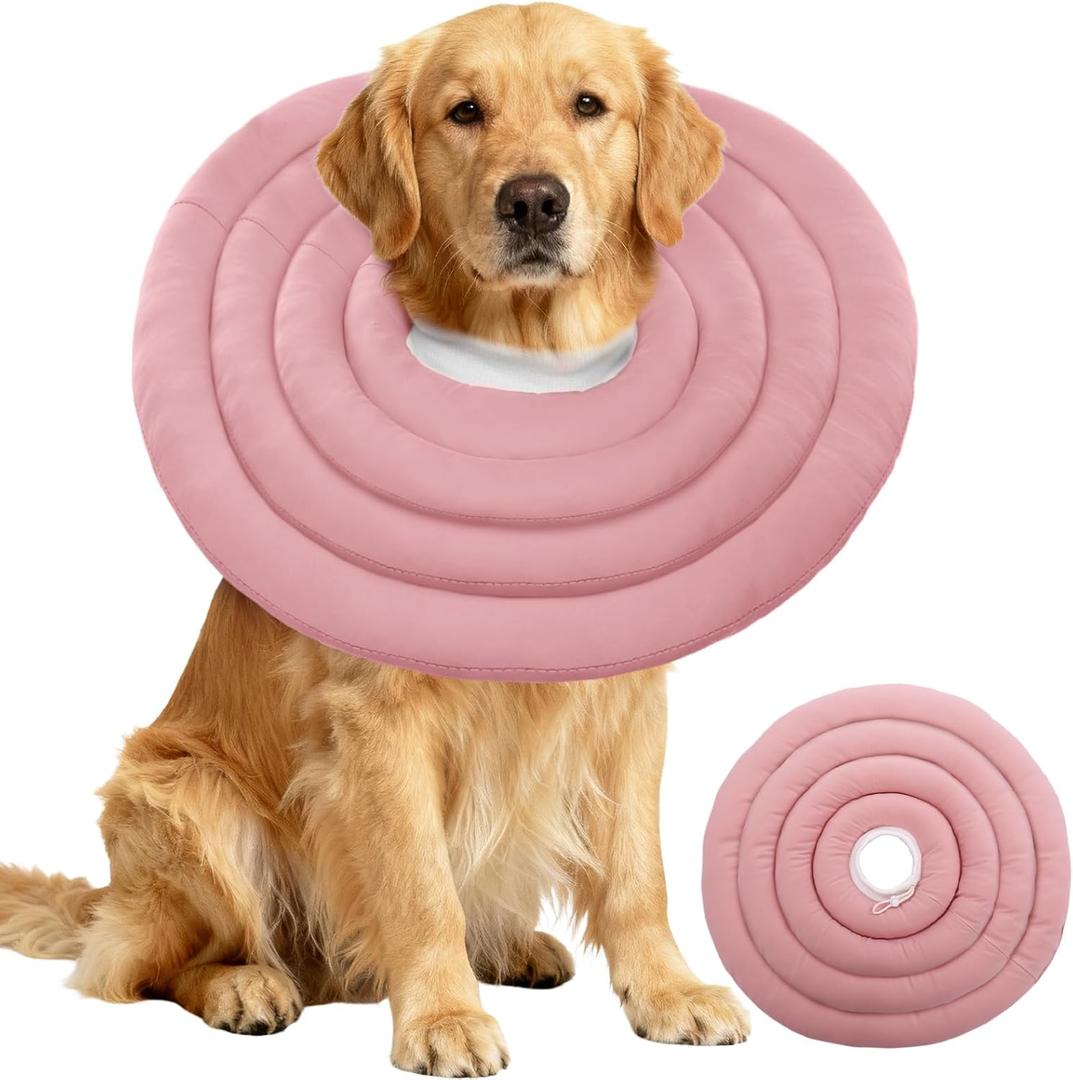 IDOMIK Dog Recovery Collar, Waterproof Soft Dog Cone After Surgery, Comfy Protective Elizabethan Collar Alternative for Dogs Cats, Adjustable Pet Neck Donut Cone Anti-Licking Biting Wounds,Pink,3XL