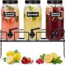 3 Pack 80 oz Glass Beverage Dispenser with Stand Clear Mason Jar Water Dispenser for Party, Fridge Includes Leakproof Stainless Steel Spigot, Black Lid and Label(Black)