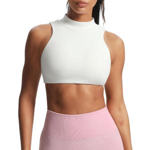 Aoxjox Women's Kim Cutout High Neck Tank Workout Sports Bras Fitness Training Gym Bra Yoga Crop (Large, White)