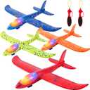 SpringFlower 4 Pack Airplane Flying Toys, 4 Throwing Foam Plane Toy for 3 4 5 6 7 8 Years Old Boys Kids, 2 Flight Modes LED Foam Glider Plane, Outdoor Flying Toy Birthday Gifts for for Boys & Girls