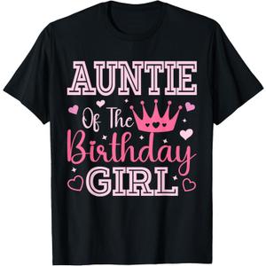 Auntie of The Birthday Girl Cute Pink Matching Family Party T-Shirt, Size Large 