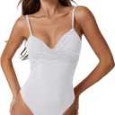 ESONALR Sexy One Piece Swimsuit for Women Adjustable Spaghetti Strap Cross Over Neckline High Leg Bathing Suits (White, XL)