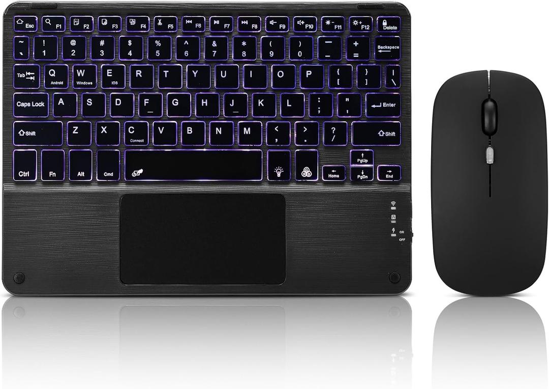 Ultra-Slim Bluetooth Keyboard with Built-in Touchpad and Mouse Portable Mini Wireless Keyboard Rechargeable 7-Color Backlit for Apple iPad iPhone Samsung Tablet iPhone Smartphone iOS Android Windows - Black