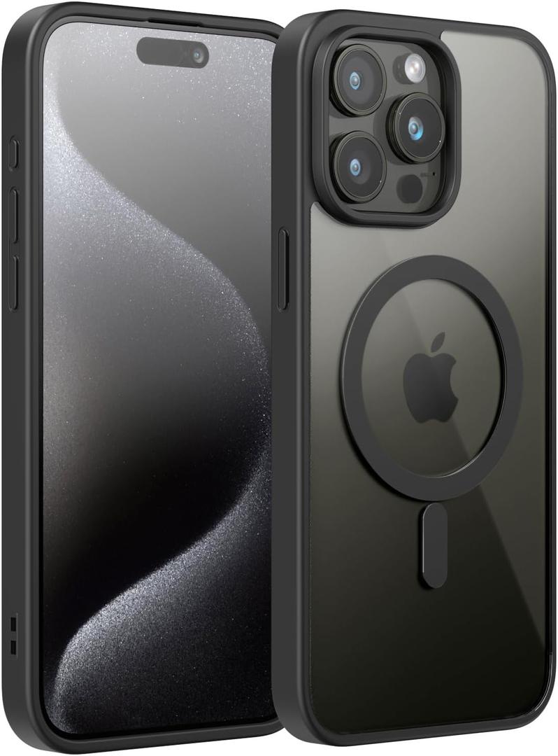 MOYAC for iPhone 15 Pro Case, Compatible with MagSafe, Military-Grade Protection, Yellowing Resistant, Scratch-Resistant Back, Magnetic Phone Case for iPhone 15 Pro, Black