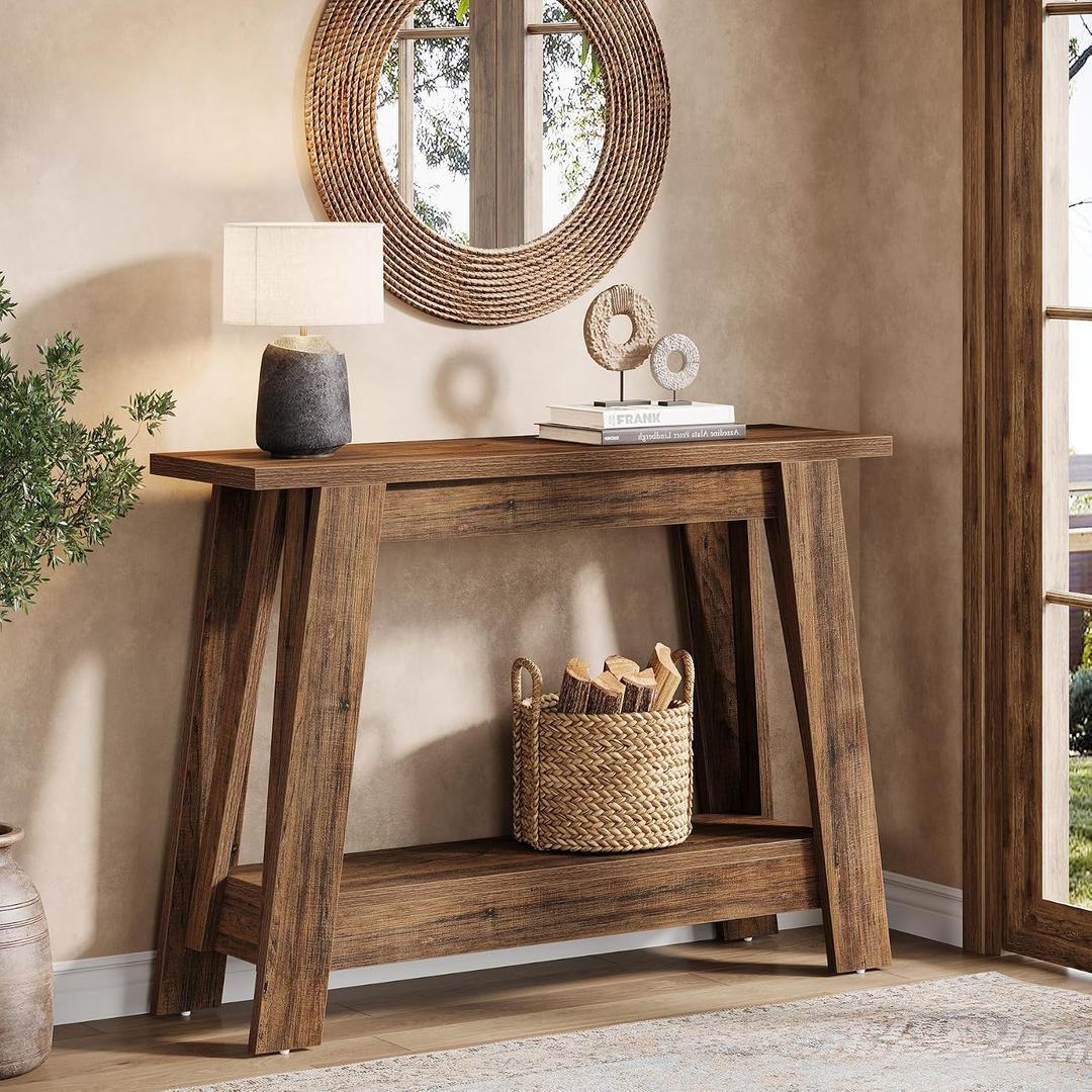 Tribesigns 41.3" Farmhouse Console Table, 2-Tier Wooden Entryway Table with Storage, Rustic Narrow Behind Couch for Living Room, Hallway, Foyer, Rustic Brown
