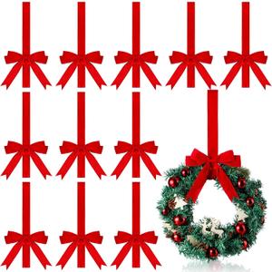 Tudomro 12 Pcs 26 Inches Christmas Bow Wreath Hanger for Front Door, Flannel Red Ribbon Bow Door Wreath Hooks Hanger Accessory for Xmas Overdoor Holder Fireplace Window Farmhouse Indoor Home Decor