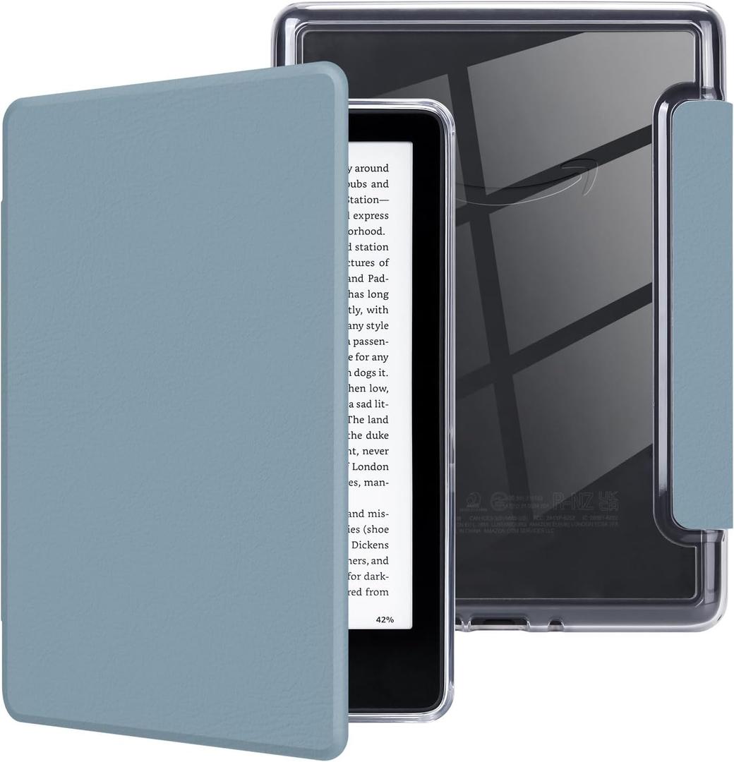 MOROCK Case for All-New 6.8" Kindle Paperwhite and Paperwhite Signature Edition (11th Generation, 2021 Released), Lightweight PU Leather and PC Clear Acrylic Back Cover, Auto Sleep/Wake, Misty Blue