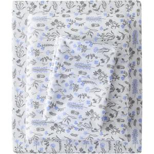 Viviland Lavender Queen Sheet Set - 4 Piece Vintage Violet & Grey Flower Patterned Bed Sheets - Soft, Breathable Microfiber Floral Sheets with Deep Pocket, Non-Slip Fitted Sheets & Pillowcases (Blue Small Flower)