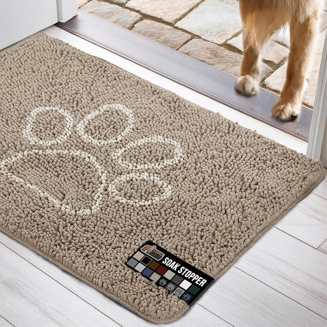 GORILLA GRIP Ultra Absorbent Grippy Doormat for Muddy Dog Paws, 30x20 Machine Washable Soakstopper Rugs Cleaner Floors, Bed Mat for Dirty Dogs, Indoor Entrance Door Rug Pet Bed Mats Beige Ivory