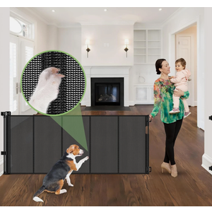 96 Inch Wide Reinforced Retractable Baby Gate with Support Rods, Extra Long Dog