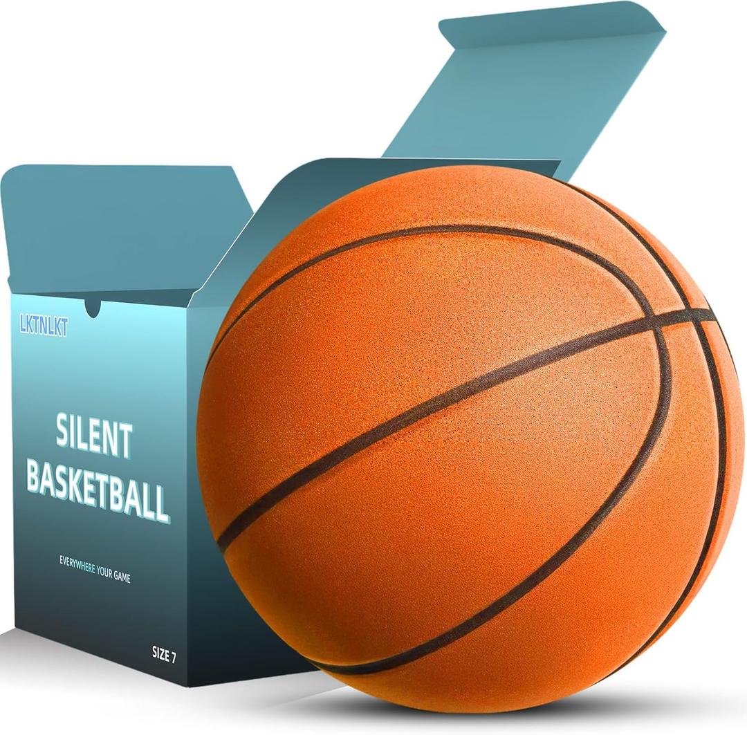LKTNLKT Silent Basketball Size 7 (29.5") – Grooved Airless Foam Indoor Basketball for Quiet Dribbling and Indoor Training, Pro PU Material – Achieve Real Feel Higher Bounce Quieter (Orange)