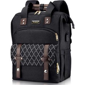 Backpack for Women, School Backpacks for Teen Girls, Large Wide Open Backpack with USB Charging Port, 15.6 Inch Work Laptop Backpack, Black