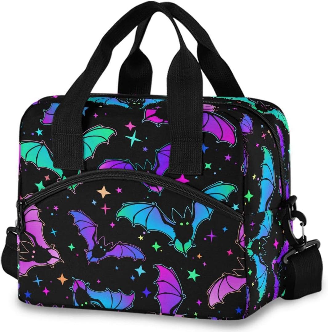MNSRUU Insulated Lunch Bag Halloween Luminous Bats Women Lunch Tote Men Lunch Cooler Bag Reusable Leakproof Lunch Bag For Work School (Goth 08)