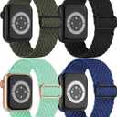 Braided Solo Loop for Apple Watch Band 42mm 41mm 40mm 38mm iWatch Bands 38mm Women Men,4 Pack Stretchy Nylon Bands Sport Loop Fabric Strap for Apple Watch bands Series 10 9 8 7 SE2 SE 6 5 4 3 2 1