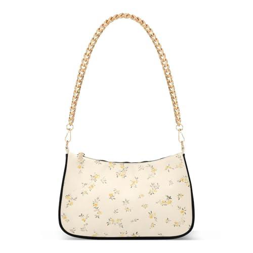 Shoulder Bag for Women Small Yellow Floral Hobo Purse Tote Handbags Small Clutch Purses Underarm Bags with Zipper Closure