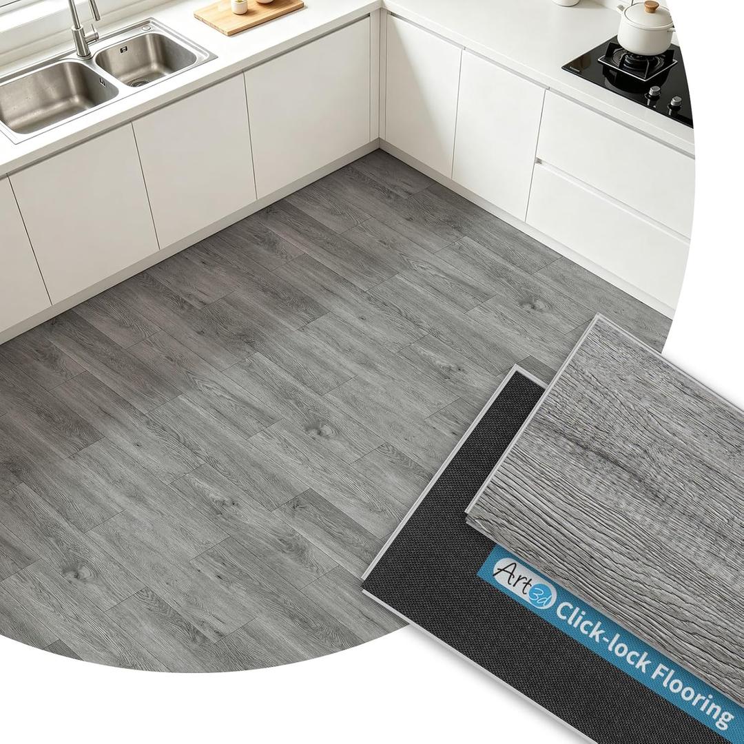 Art3d Wood Textured Click-Lock SPC Floor Tiles 24-Pack, 24x6 Inch Vinyl Floor Planks– Waterproof Flooring for Living Room, Kitchen, Basement, Ideal for New Home Buyers & Future Movers, Ash Brown