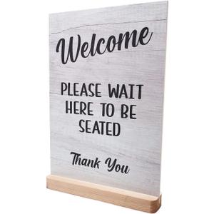 Please Wait Here To Be Seated Sign - Ideal for cafes, restaurants or pubs (White Stand)
