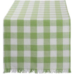 DII Heavyweight Fringed Check Tabletop Collection, Table Runner, 14"x72", Bright Green