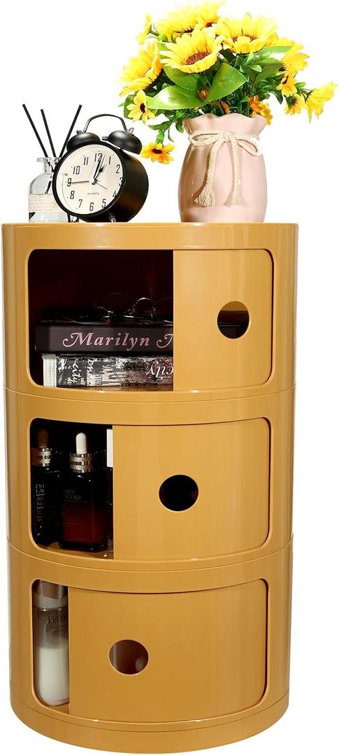 Round Bedside Table/Side Table Storage, 3 Tier