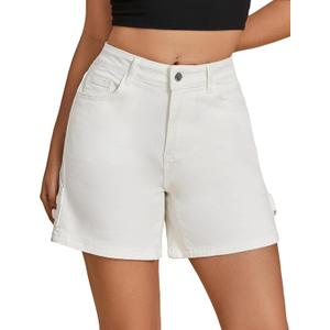 luvamia Jean Shorts for Women High Waisted Trendy Casual Utility Stretchy Denim Jorts Cutoff Long Shorts with Pockets (White, XL)
