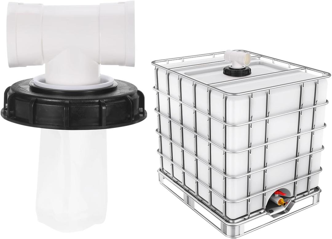 PATIKIL T-Shape IBC Lid Filter Cover 163mm Plastic Ton Barrel Cover with Washable Nylon Filter IBC Tote Hose Adapter IBC Tank Container for Rain Tank 1000L IBC Tank, Black White