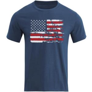 H HYFOL Men's Graphic T-Shirts USA Flag Cotton Short Sleeve American Patriotic Crewneck Casual Regular Tee Shirts (Blue, XXL)