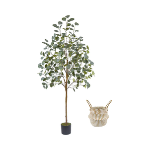 Artificial Eucalyptus Tree, 5ft Tall Mordern Fake Eucalyptus Plant with Basket, Green Silk Leaves Perfect Faux Trees for Home Office Livingroom Floor Decor Indoor Outdoor
