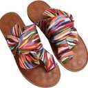 GORGLITTER Women's Rainbow Bow Tie Flat Beach Sandals 2025 Vacation Open Toe Thong Sandals Summer Slides Shoes (8, Multicolor)