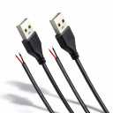 USB Pigtail Cable USB Power Cable Wire,1.64ft 24AWG 2A 5V,DIY Repair Kit,Bare Wire Open End,Pure Copper, Black,2-Pack
