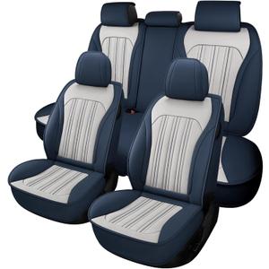 ifwohao Car Seat Cover, Seat Covers for Cars, Luxury Faux Leather Waterproof Seat Covers, Car Seat Protector Accessories Universal Fit Most Vehicles BlueWhite Full Set