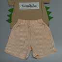 Toddler Baby Boy Clothes Dinosaur Embroidered Print Short Sleeve T-Shirt Elastic Striped Shorts Set 2 Piece Summer Outfits, Size 12-18M