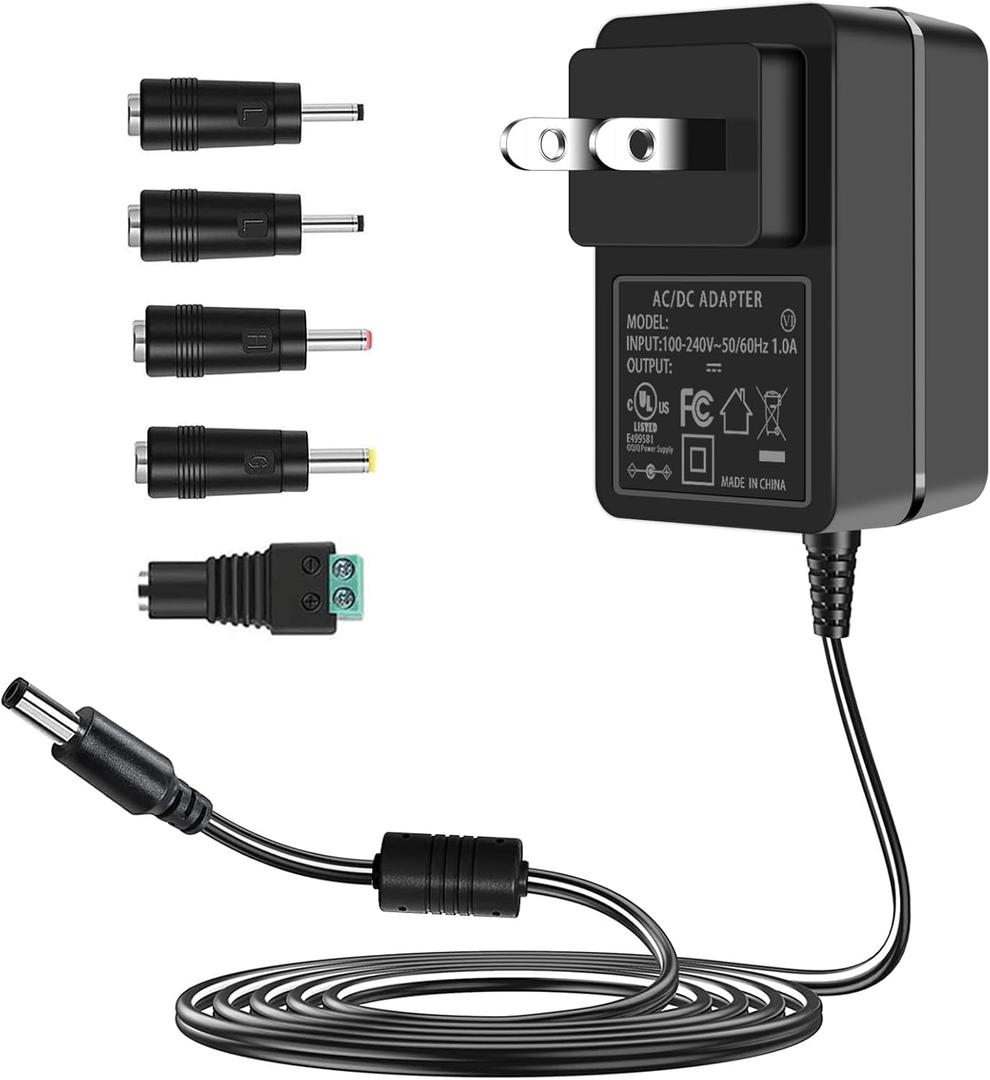 TKDY 24V 1.5A DC Power Supply Cord, fit for DC 24V 1.5A 1A 0.5A LED Light Strip, 24 Volt Light Diffuser, and More, 100-240V 50/60hz 36W 24W Power Adapter with 5 Tips (Not for Charging) 