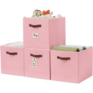 DECOMOMO Storage Baskets, 13x15x13 Storage Cube Bins with Labels for Organizing Shelves Kallax (Kallax / 4pcs, Pink)
