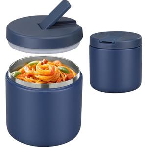 Pawtong 19oz Insulated Vacuum Food Jar with Buckle Lid Wide Mouth Soup Thermo for Hot Food Kids Leakproof Stainless Steel Lunch Container- Blue