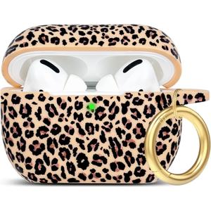 Leopard Silicone Compatible with AirPods Pro 2 Case 2022/2023, Gawnock Soft Case Cover Flexible Compatible with AirPods Pro 2nd Generation Print Cover Women Girls with Keychain - Khaki Leopard/Cheetah