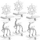 Jetec Set of 6 Christmas Stocking Holders for Mantle Reindeer Snowflake Stocking Holder Fireplace Standing Stocking Hook Silver Metal Christmas Hanger for Xmas Holiday Counter Window Table Home Decor