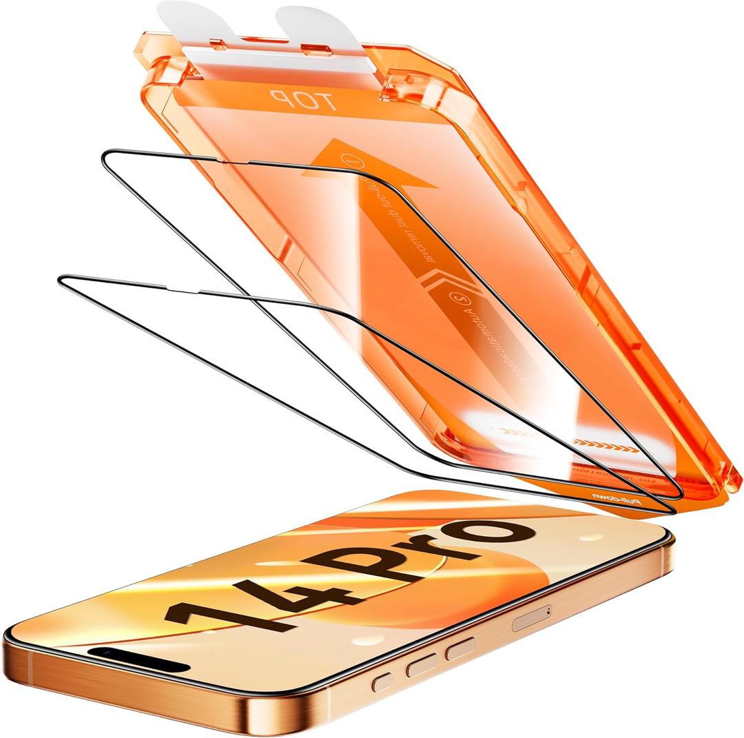 Top 10H+ Glass for iPhone 14 Pro Screen Protector 6.1" [10X Military Grade Shockproof] Full Edge Coverage HD Clear Tempered Glass Film for iPhone 14 Pro