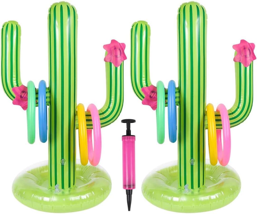 2 Pack Inflatable Cactus Ring Toss Game Sets,Cactus Pool Game Toys Target Toss Floating Swimming Summer Game Toys for Mexican Fiesta Party Accessories Hawaiian Pool Beach Party Decoration Supplies