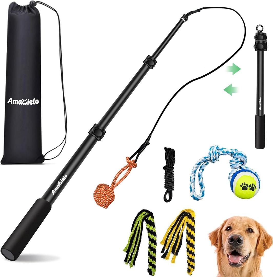 Flirt Pole for Dogs, Interactive Toys Tug-of-war for Pet, Durable Teaser Wand, Chase Toys with Rope Chewing Sticks, for Outdoor Exercise & Training (2 switch-40.2Inch)