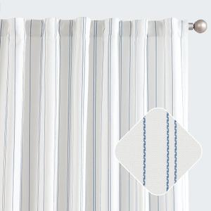 jinchan White Curtains Blue Striped Curtains 108 Inch Length Living Room Bedroom Window Treatment Modern Linen Look Ticking Stripe Pinstripe Privacy Light Filtering Floor to Ceiling Back Tab 2 Panels
